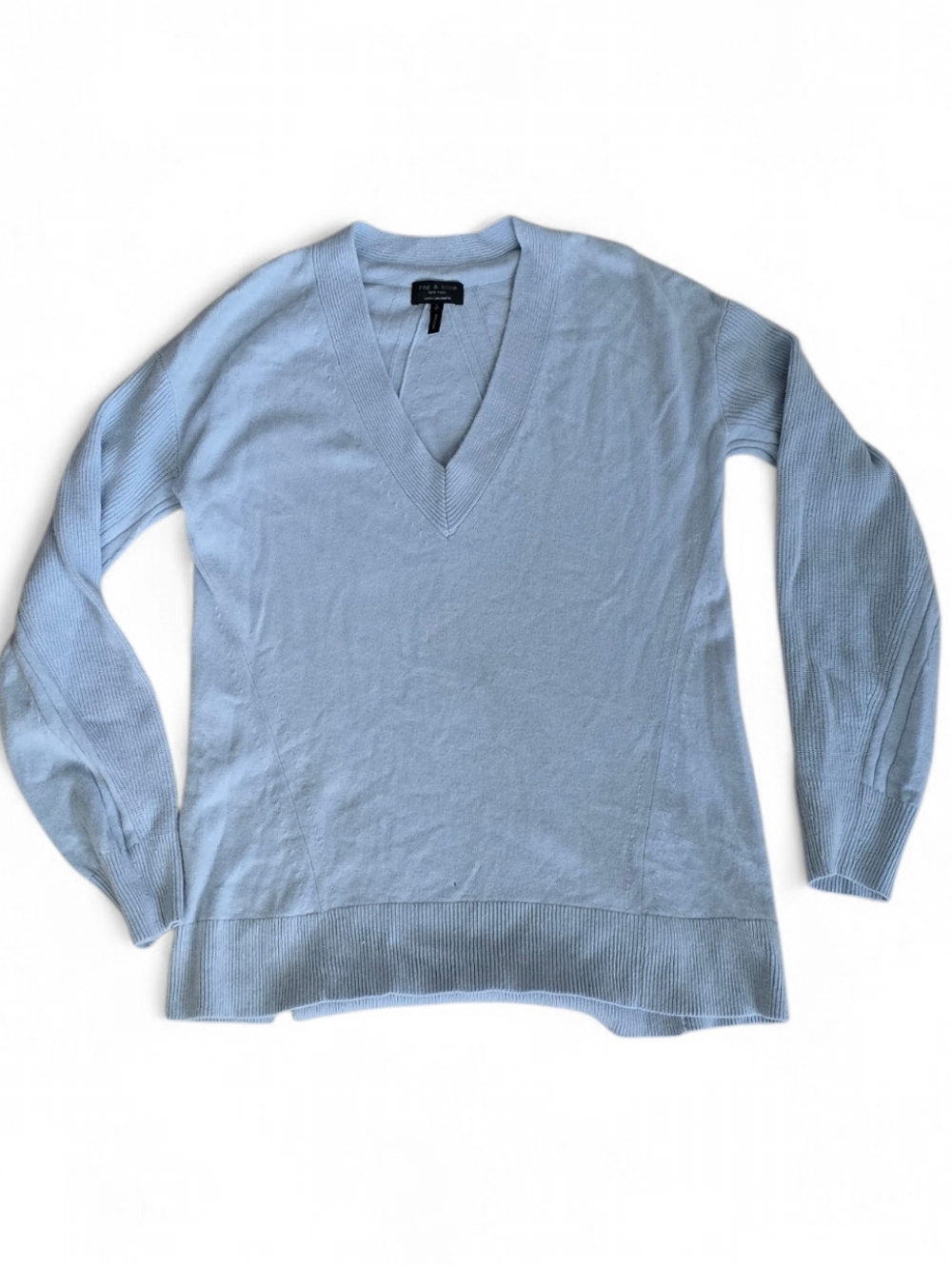 Rag & Bone 100% Cashmere Oversized V-Neck Sweater Light Blue Small Quiet Luxury - Picture 6 of 12